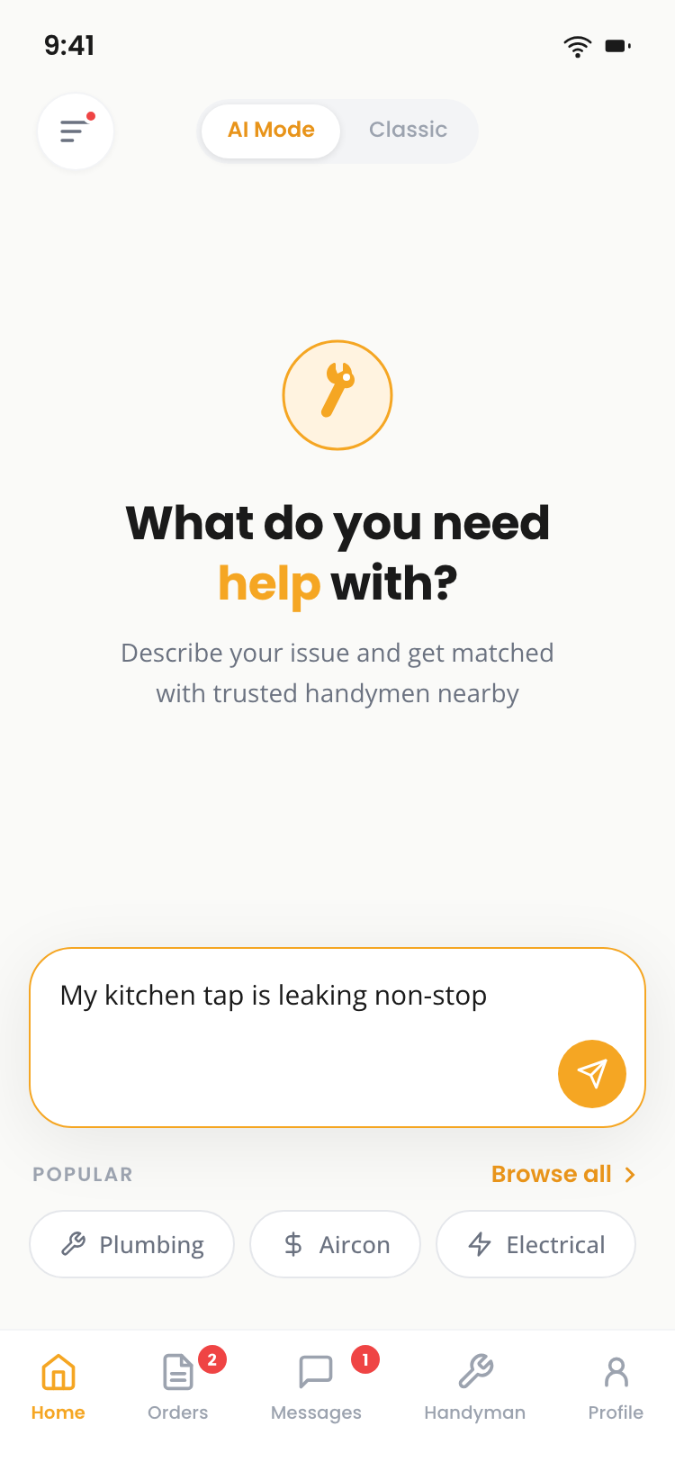 Customer App home screen