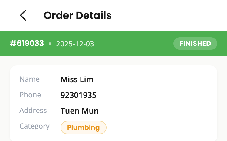 Customer App — completed order details